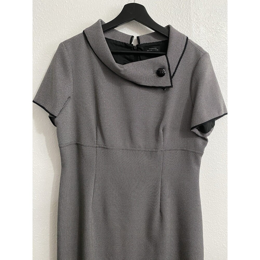 Tahari ASL Short Sleeve Asymmetrical Collar Black White Mini Dress 14 G58 - Picture 2 of 7